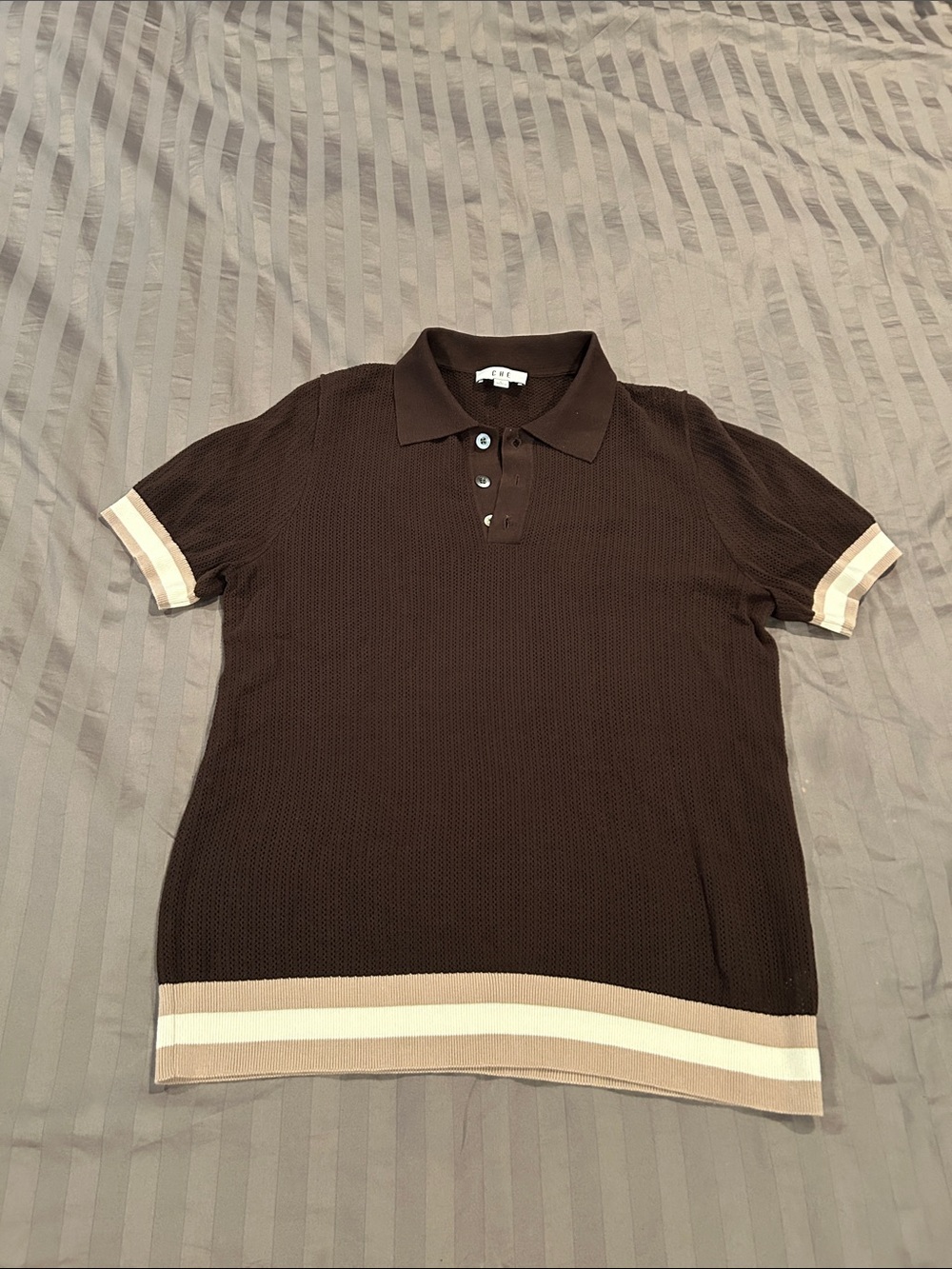 Men's Brown Polo Shirt with Cream Contrast Trim